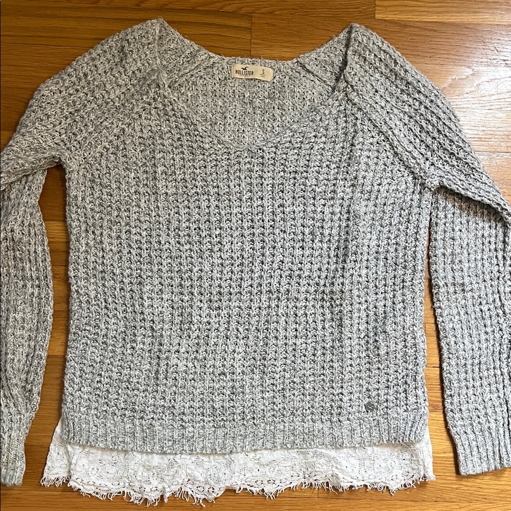 Hollister Gray Sweater with Lace Trim